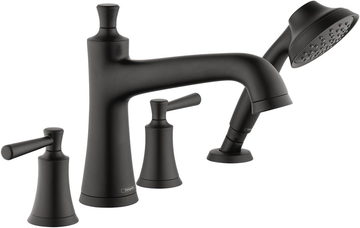 Matte Black Double Handle Roman Tub Faucet with Handshower