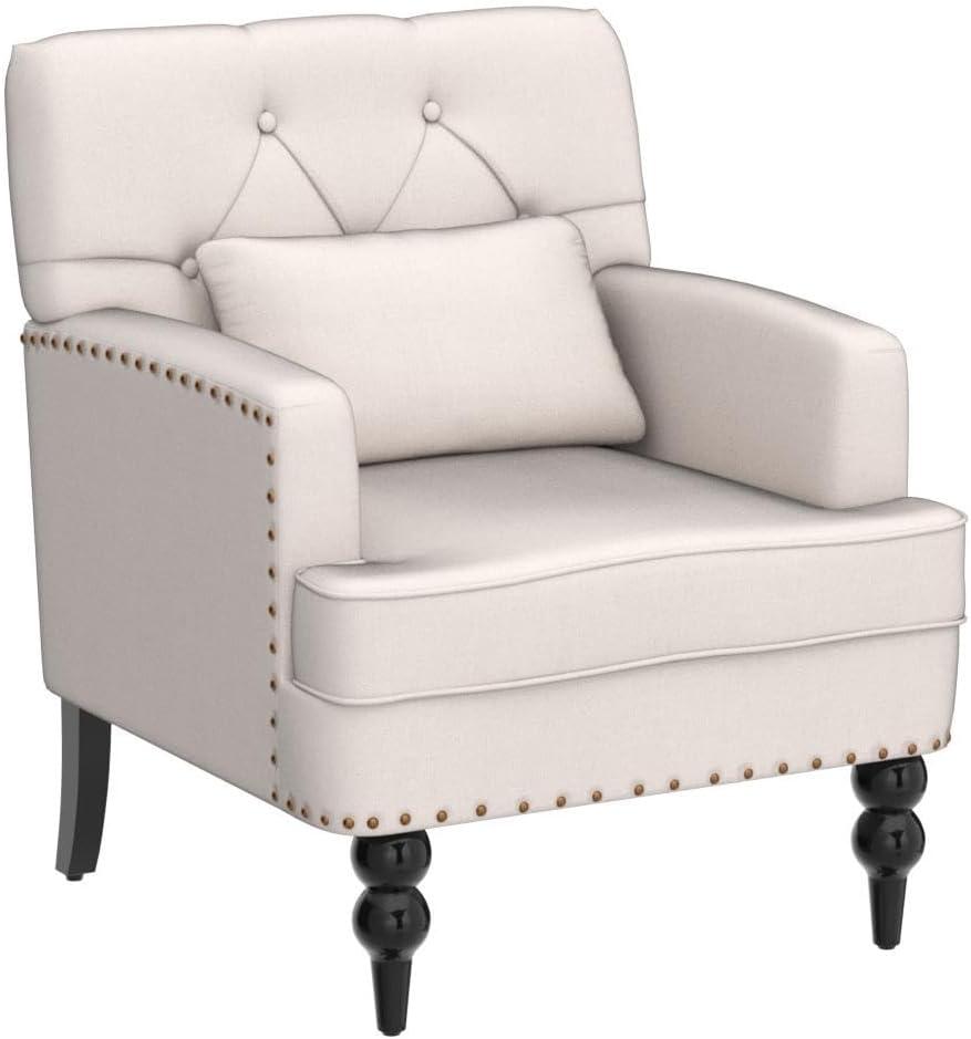 Arnice 29"W Upholstered Tufted Club Chair With Nailhead Trim And A Pillow