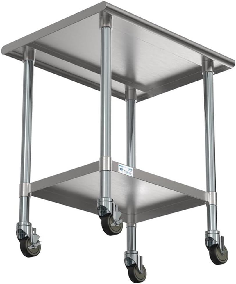30" x 36" 18-Gauge 304 Stainless Steel Commercial Work Table with Casters, CT3036-18C.