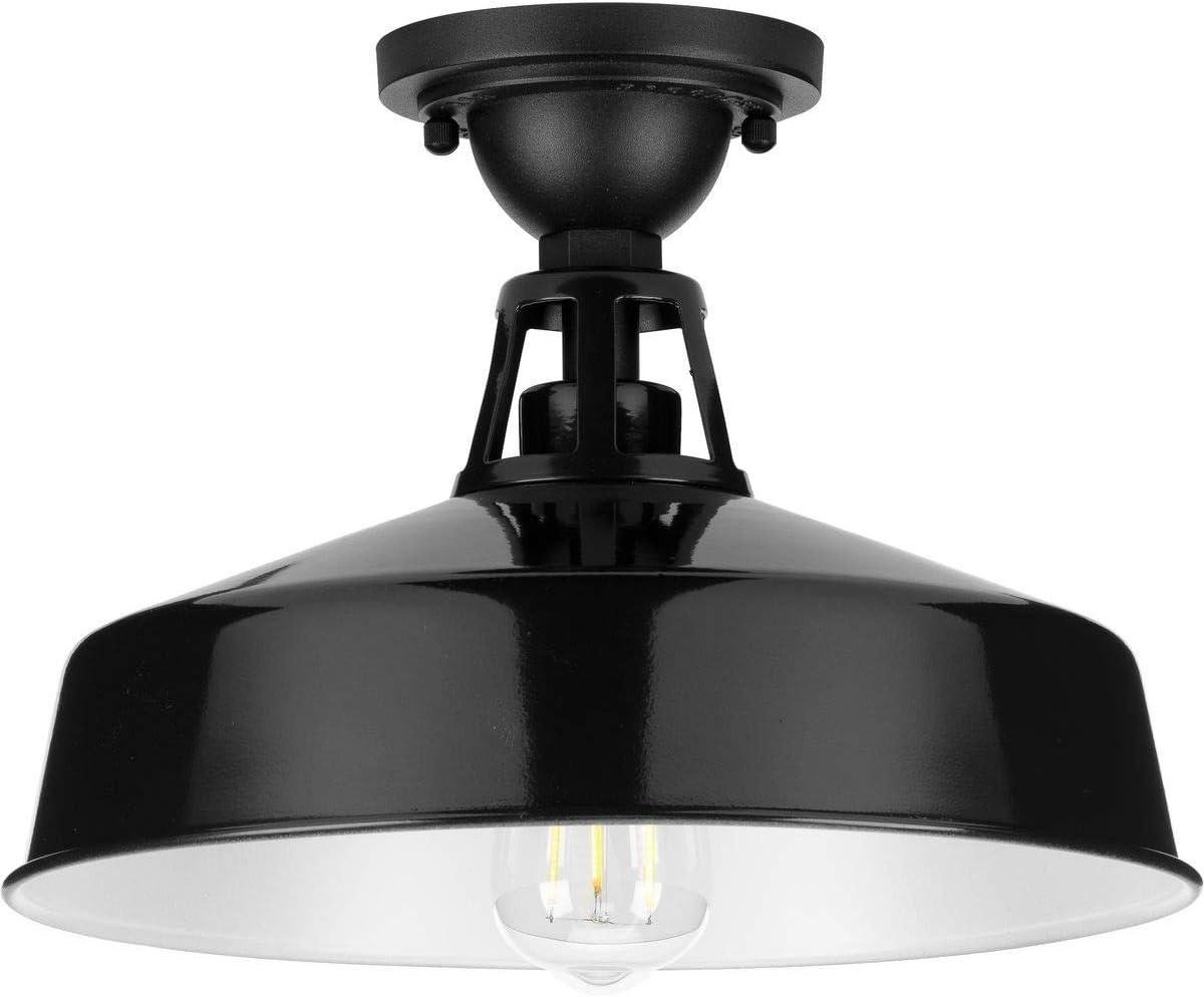 Progress Lighting Cedar Springs 1-Light Ceiling Light, Black, White Shade