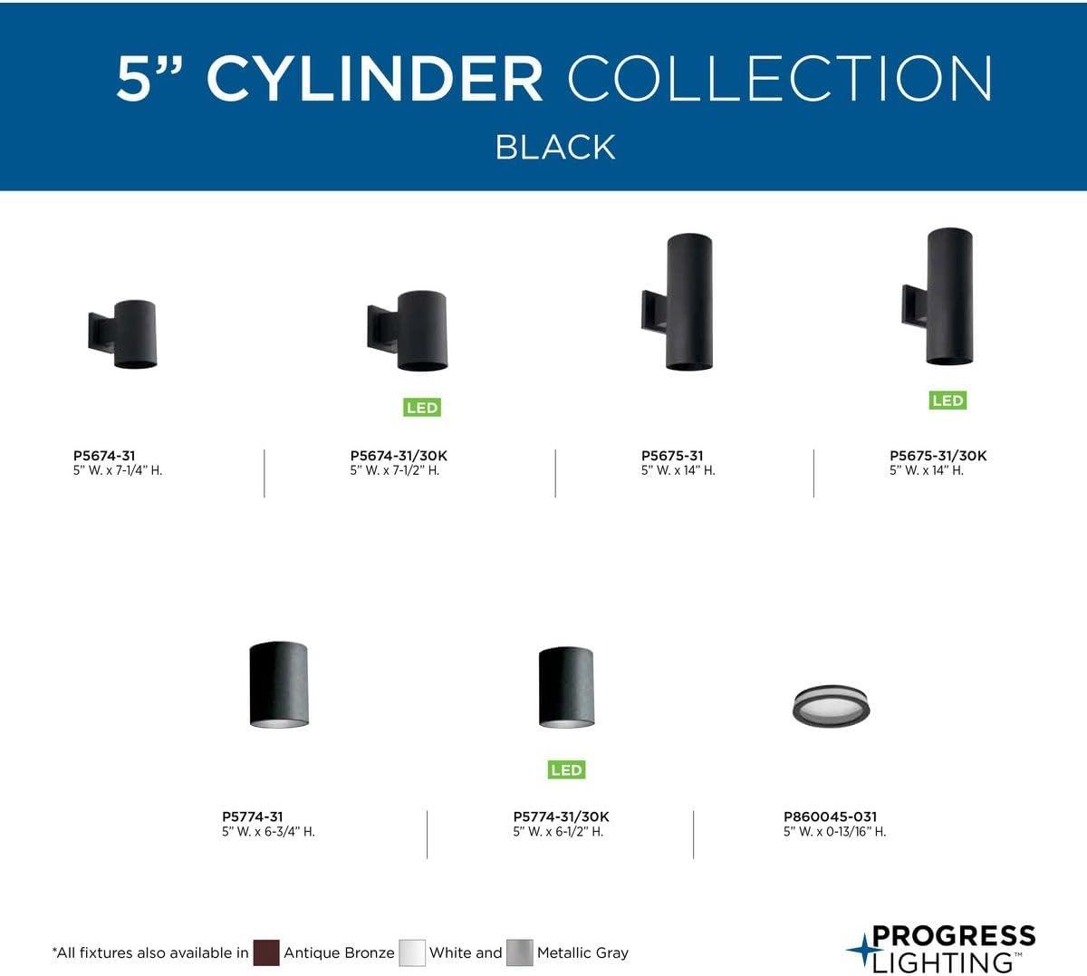 Cylinder Collection 5" Black Outdoor LED Wall Sconce, Dimmable