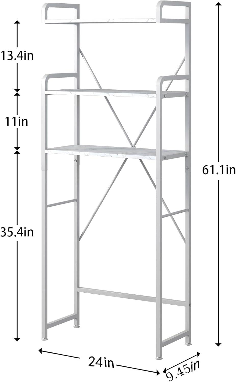 White Marble 3-Tier Over-the-Toilet Storage Rack with Hooks