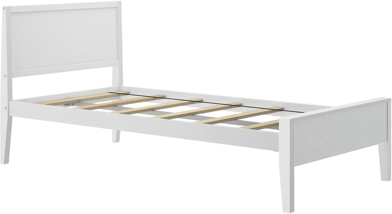 Max & Lily Twin Bed Frame, Solid Wood Classic Platform Bed with Panel Headboard for Kids