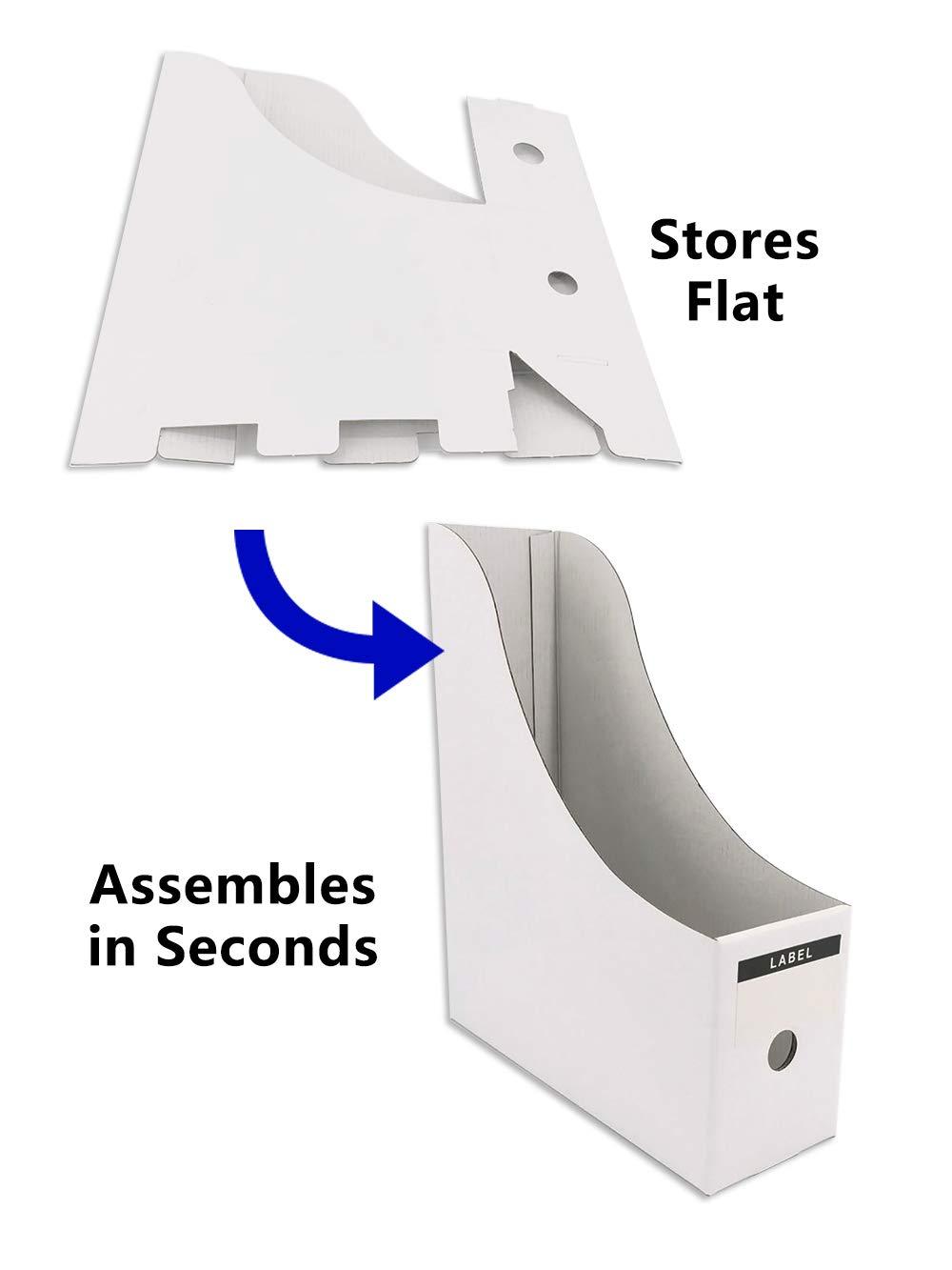 HUAPRINT Magazine File Holder(12 Pack,White)-Folder Holder,Desk File Organizer,Document Holder Box,Magazine Storage Box,With Labels