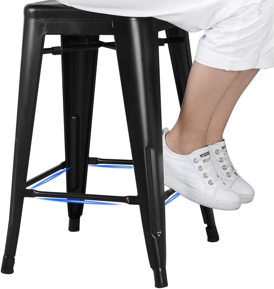 Yaheetech 24" Set of 4 Metal Counter Height Backless Stackable Bar Stools Indoor/Outdoor-Black