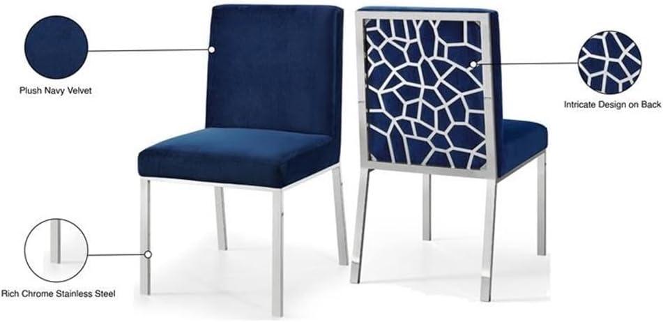 Opal Navy Velvet Upholstered Dining Chair with Metal Base