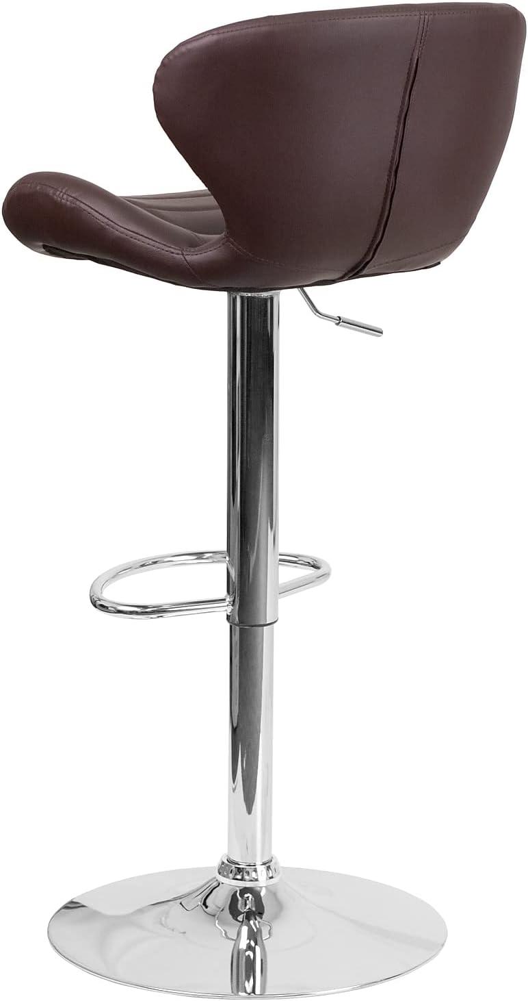 Curvaceous Brown Vinyl Adjustable Swivel Barstool with Chrome Base