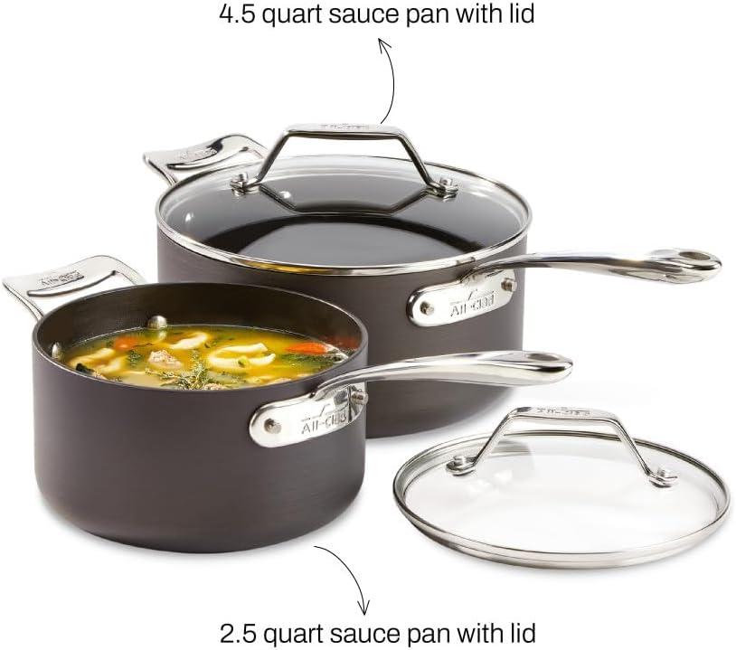 All-Clad Black Hard Anodized Nonstick Sauce Pan Set with Lids