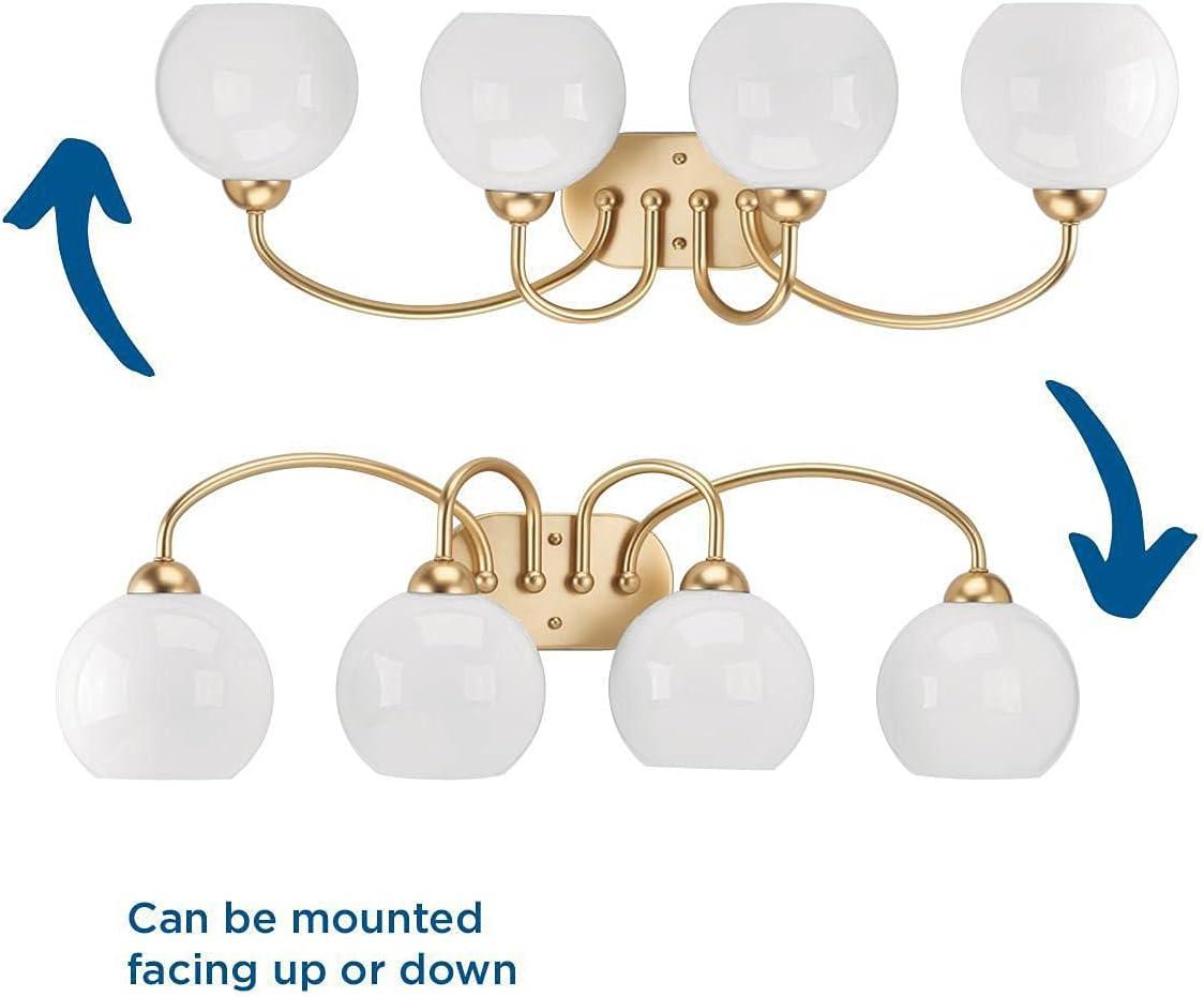 Progress Lighting Carisa 4-Light Bath Wall Light, Vintage Gold, White Glass Globes