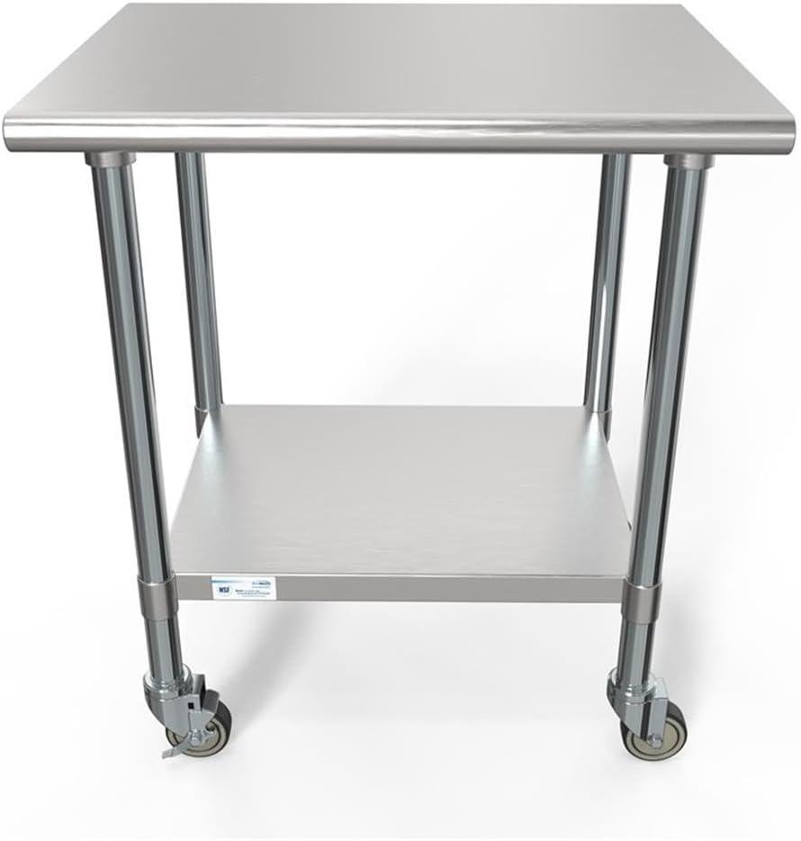 30" x 36" 18-Gauge 304 Stainless Steel Commercial Work Table with Casters, CT3036-18C.