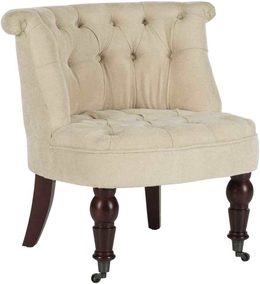 Natural Cream Tufted Armless Barrel Chair with Birch Wood Legs