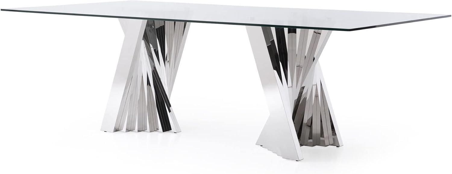 Falcone 94" Clear Glass Dining Table with Polished Stainless Steel Base