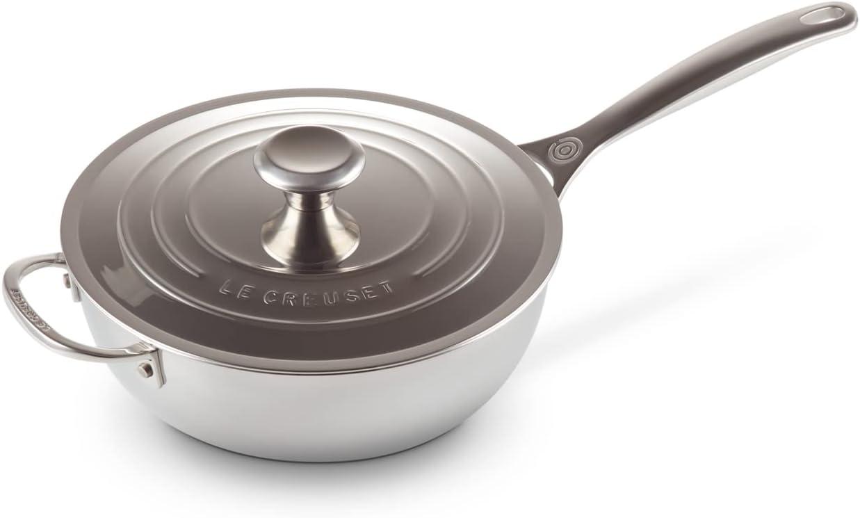 3.5 Quart Silver Stainless Steel Nonstick Saucier Pan