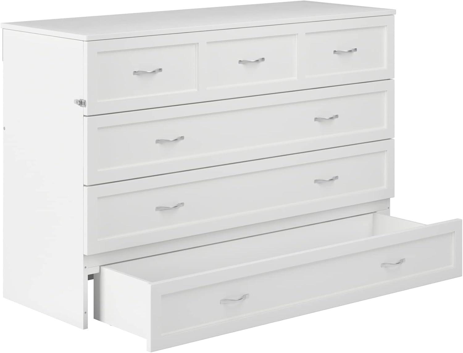 Northfield Queen Solid Wood Modern Murphy Bed Chest with Mattress in White