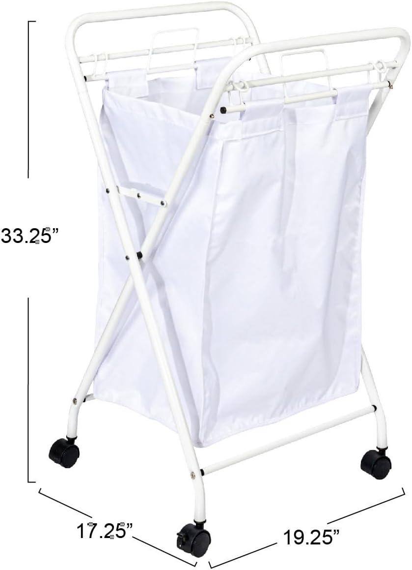 Household Essentials Rolling Laundry Hamper Heavy Duty Canvas Bag 2 Load Capacity Foldable Frame Black Bag