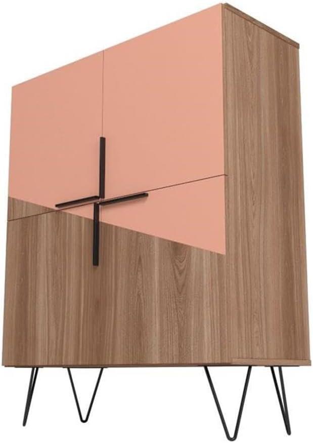 43.7" Beekman Low Cabinet Brown/Pink - Manhattan Comfort: Metal Legs, 4 Shelves, Accent Furniture