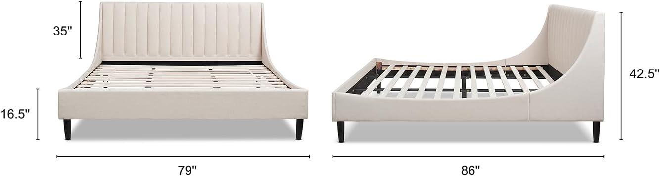 Aspen Vertical Tufted Headboard Platform Bed Set King Light Beige Linen