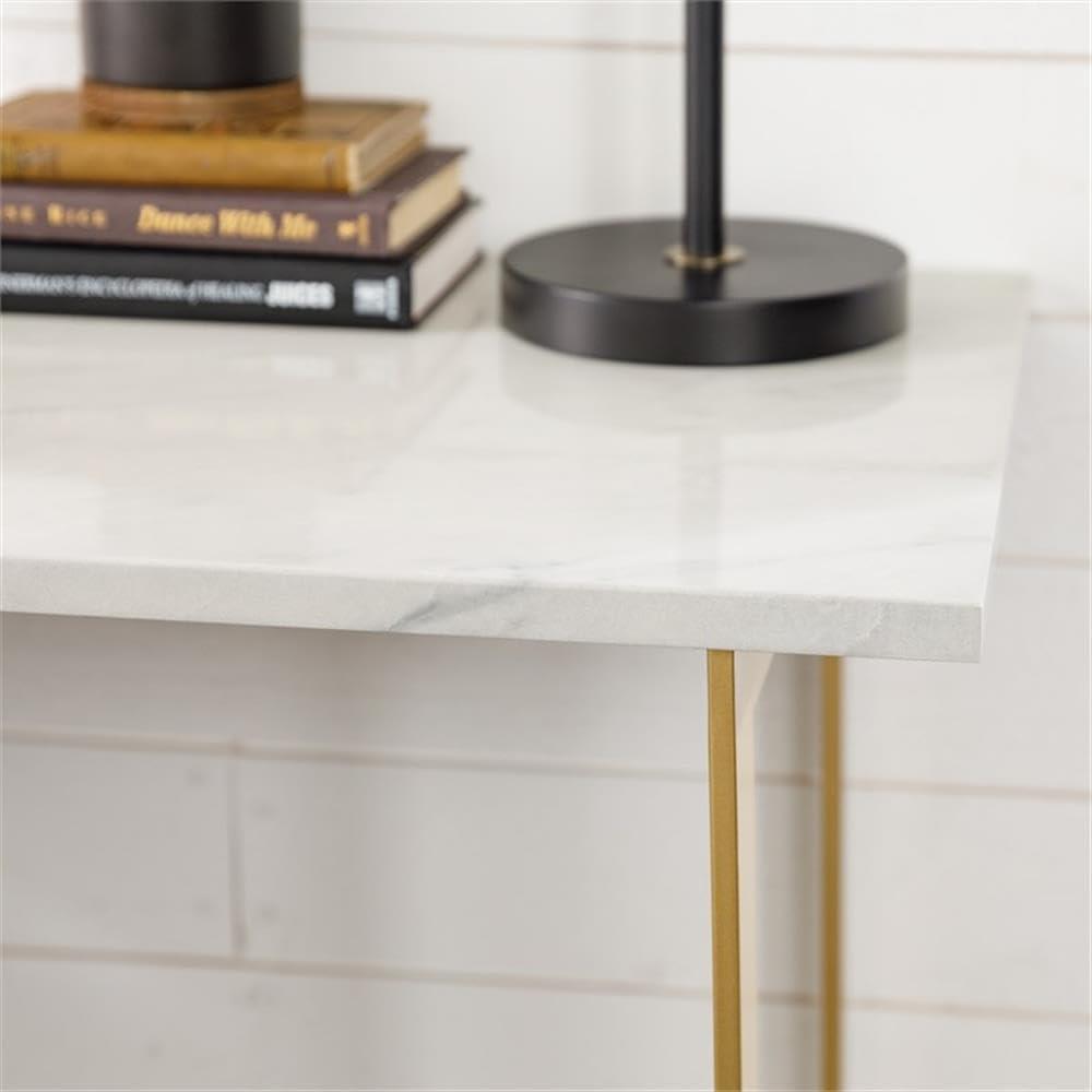 Walker Edison 42" Faux Marble Desk with White Faux Marble Top and Gold Base