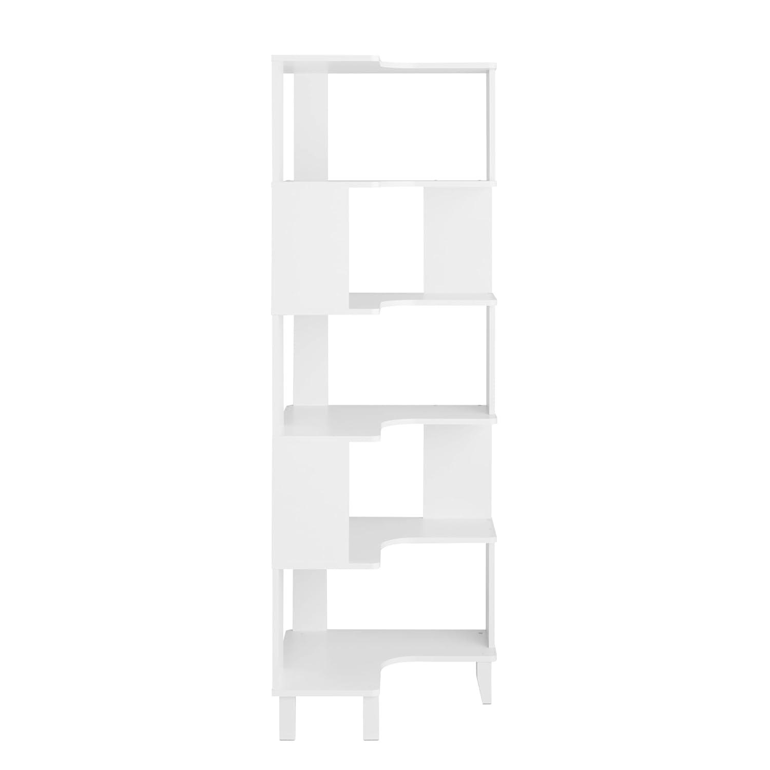 Prepac Nordik 6-Tier White Modern Mid Century Corner Bookcase, 71.5" Extra Tall White Corner Shelf with Storage, Multifunctional Freestanding Bookshelf for Home Office, Living Room, Bedroom