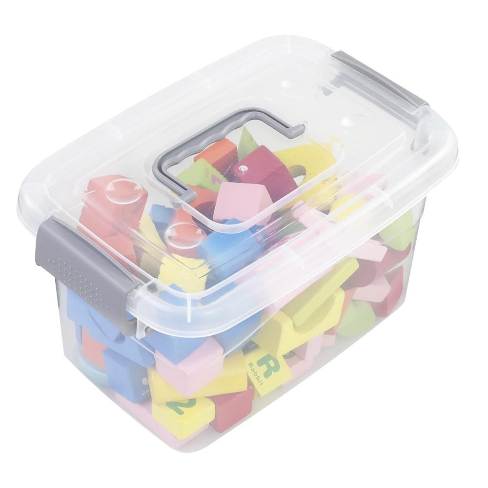 6-Pack Home Storage Bins, Plastic Container, Latching Box with Handle (Grey handle)