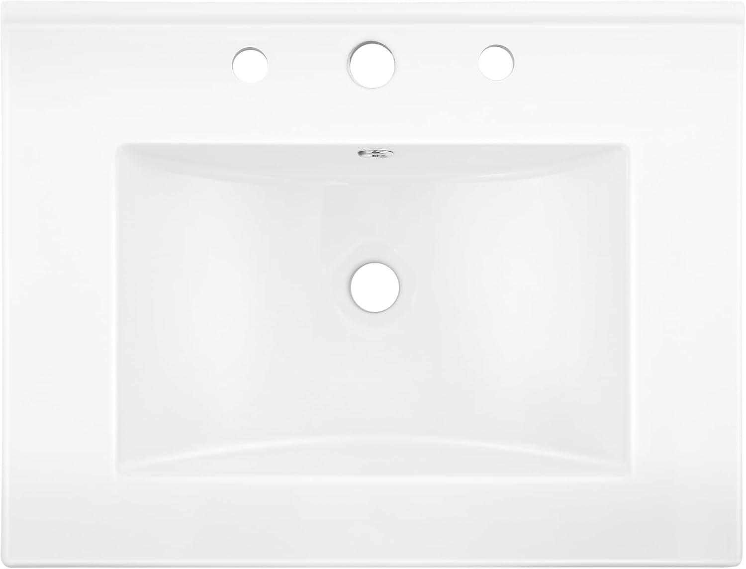 Ancillary 3-Hole 24" Classic Contemporary Rectangular Ceramic Single Sink Basin Vanity Top