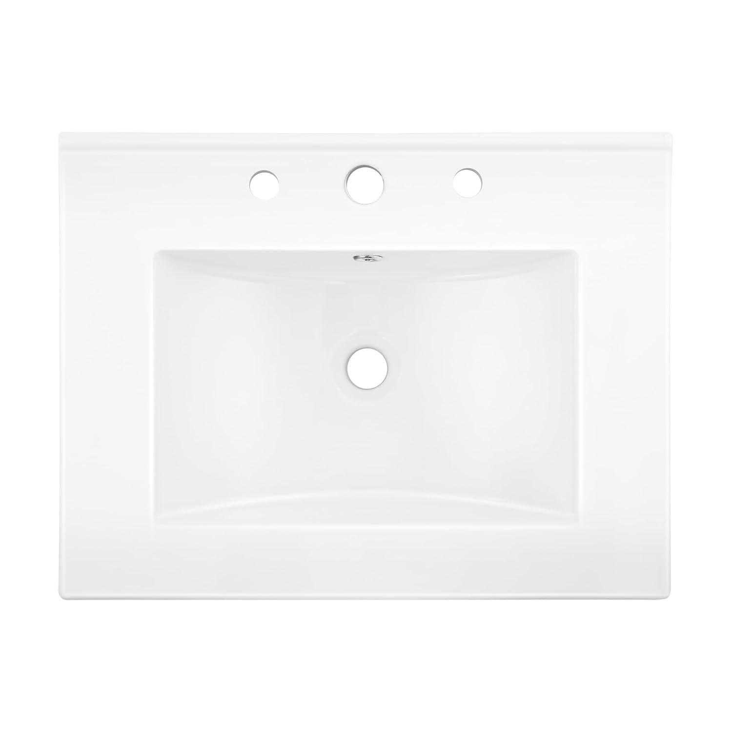Ancillary 3-Hole 24" Classic Contemporary Rectangular Ceramic Single Sink Basin Vanity Top