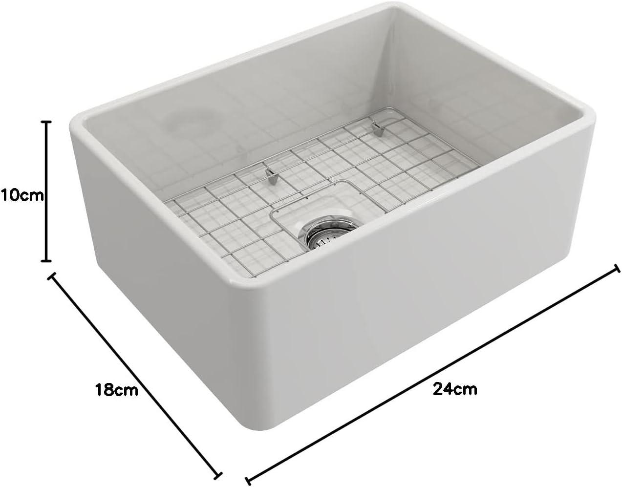 Classico Farmhouse Apron Front Fireclay 24 In. Single Bowl Kitchen Sink With Protective Bottom Grid And Strainer In White