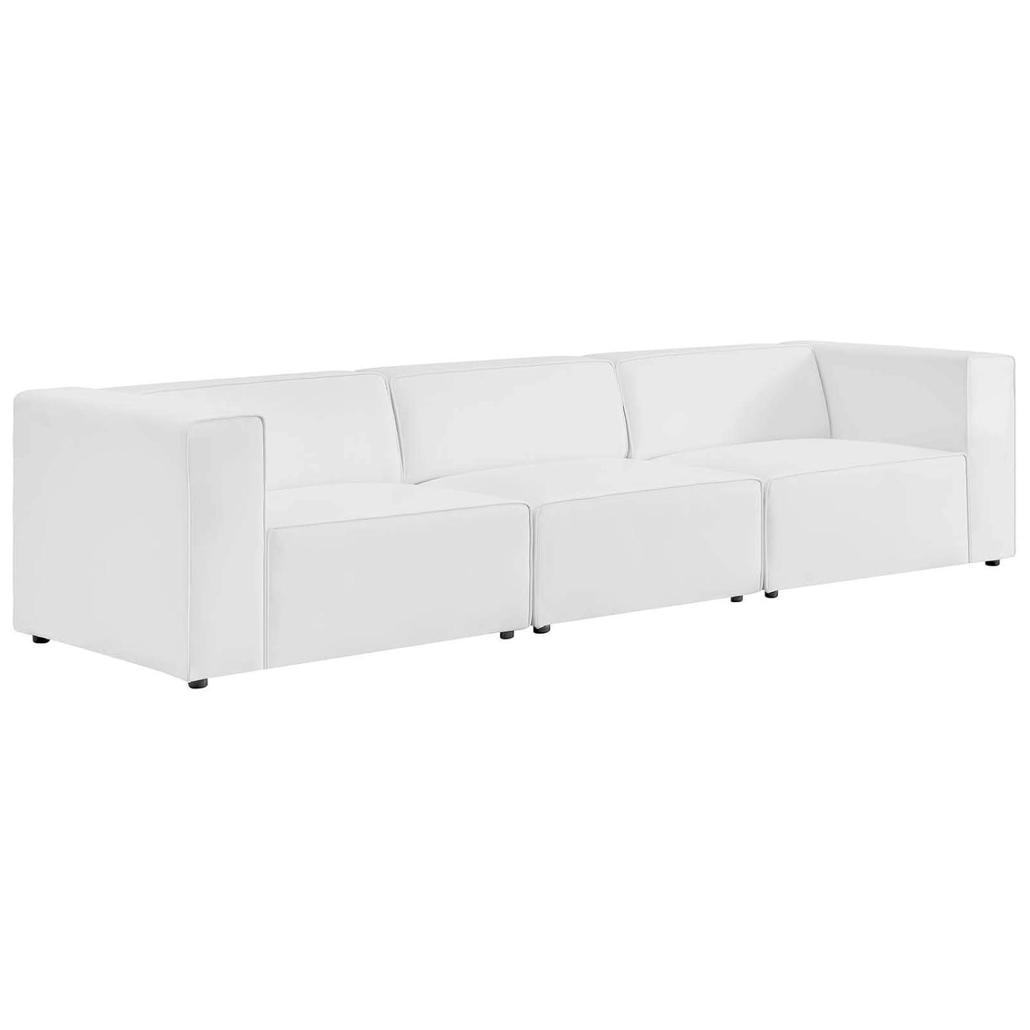 Mingle Expansive 3-Piece White Faux Leather Sectional Sofa