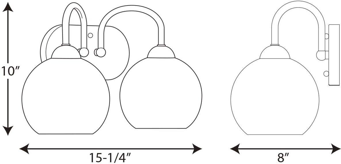 Progress Lighting Carisa Collection 2-Light Bath Wall Light, Vintage Gold, White Glass Globes