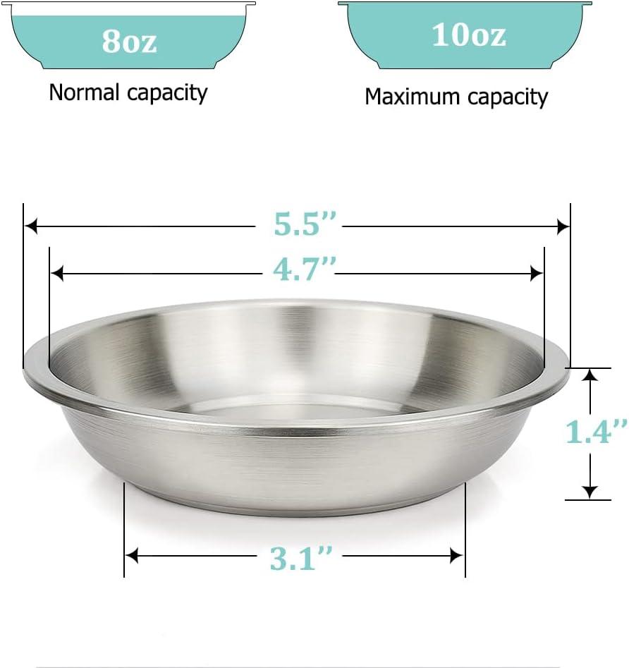 Stainless Steel Cat Bowls 4 Pack, Whisker Fatigue Relief Cat Food Dish, Metal Shallow Wide Large Replacement Plate for Dog and Pet, Ideal for Raised Elevated Pet Feeding Station Stand