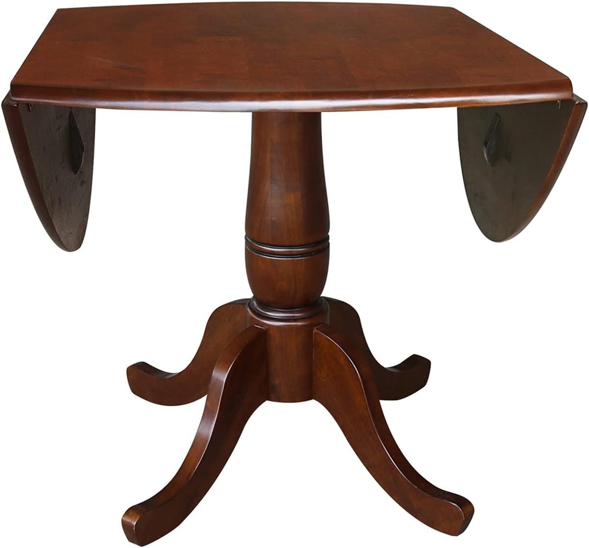 International Concepts 29.5" Lyla Round Dual Drop Leaf Pedestal Extendable Dining Table Espresso Brown: Modern Oval Kitchen Table for 4