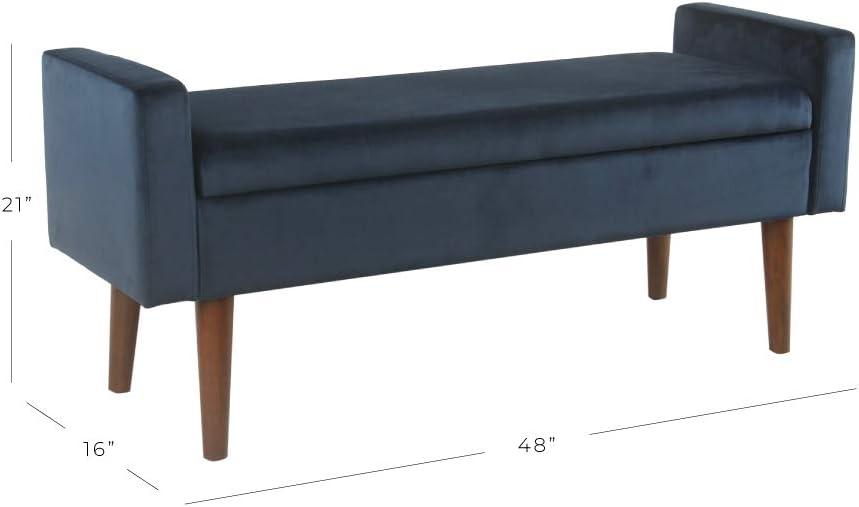 Fulton Mid-Century Modern Velvet Storage Bench in Dark Navy Blue