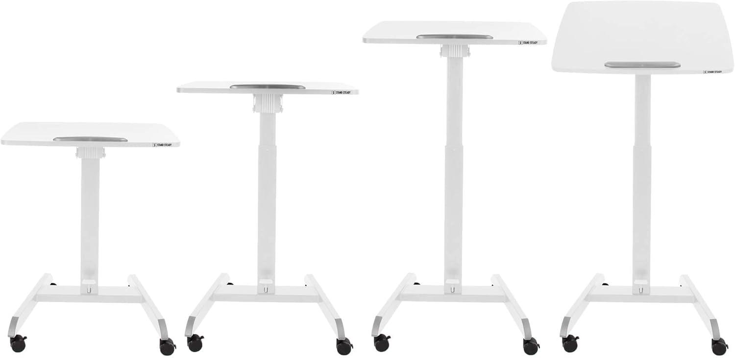 Cruizer 360 Tilting Mobile Podium with Pneumatic Height Adjustments – White – Stand Steady