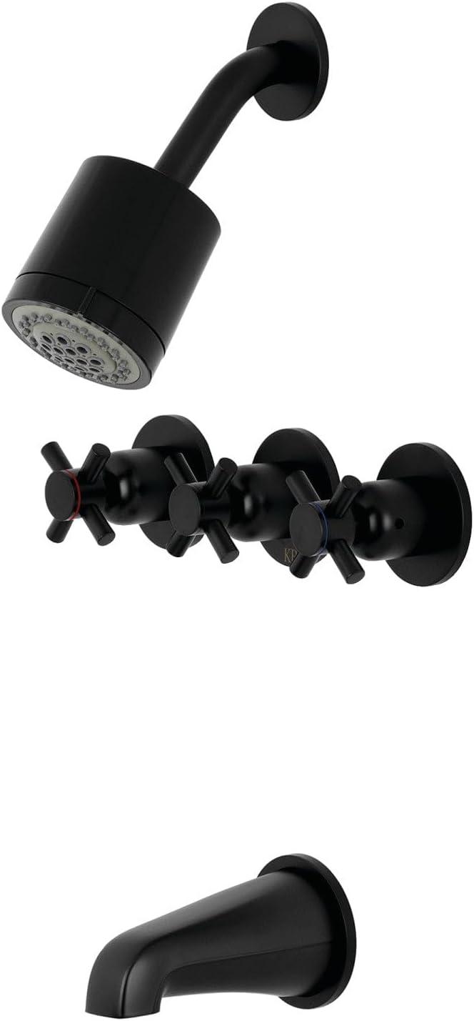 Matte Black Triple-Handle Wall Mounted Tub and Shower Faucet