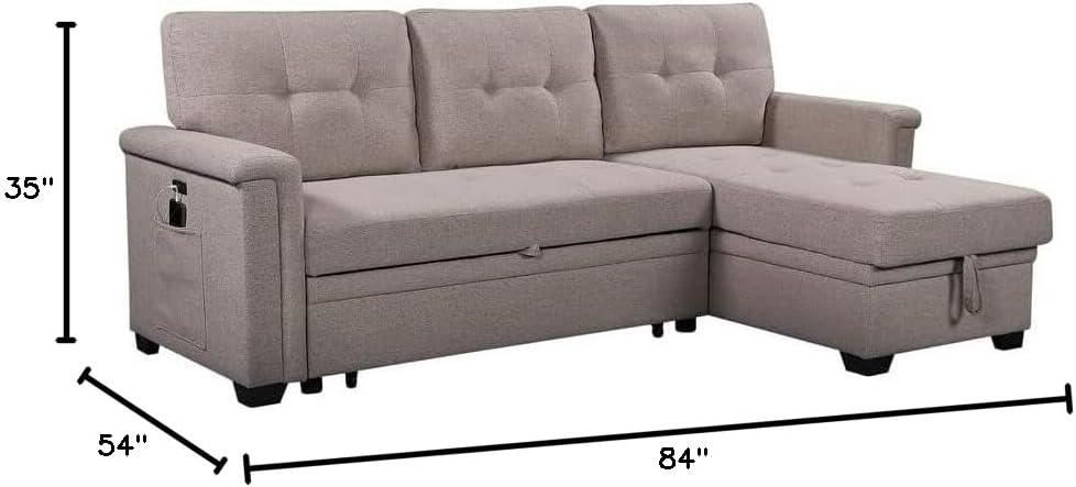 Ashlyn Light Gray Tufted Fabric Three Piece Sectional with Storage