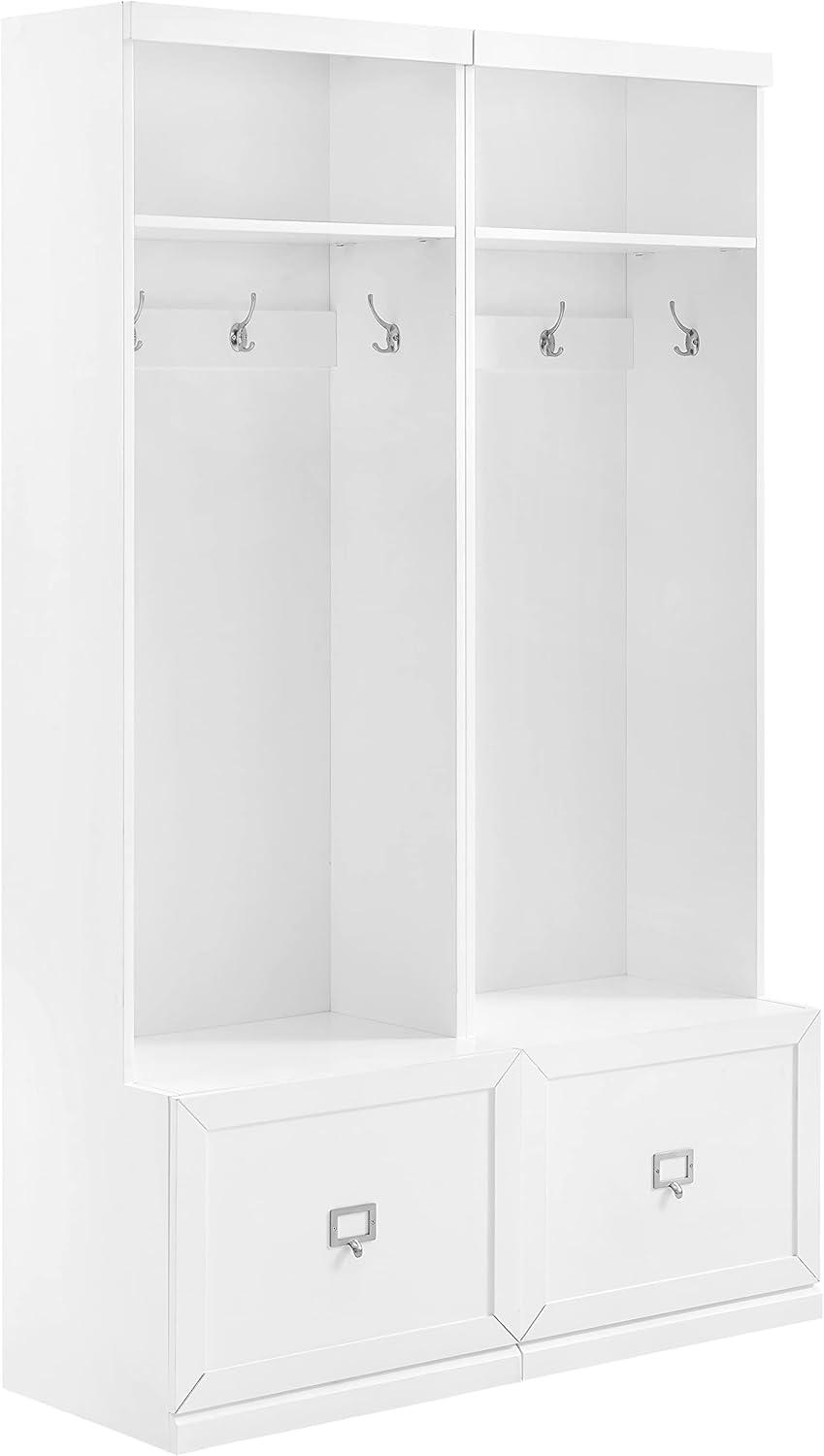 2pc Harper Entryway Hall Trees White - Crosley: Organizer with Bench, 8 Coat Hooks, Label Drawers