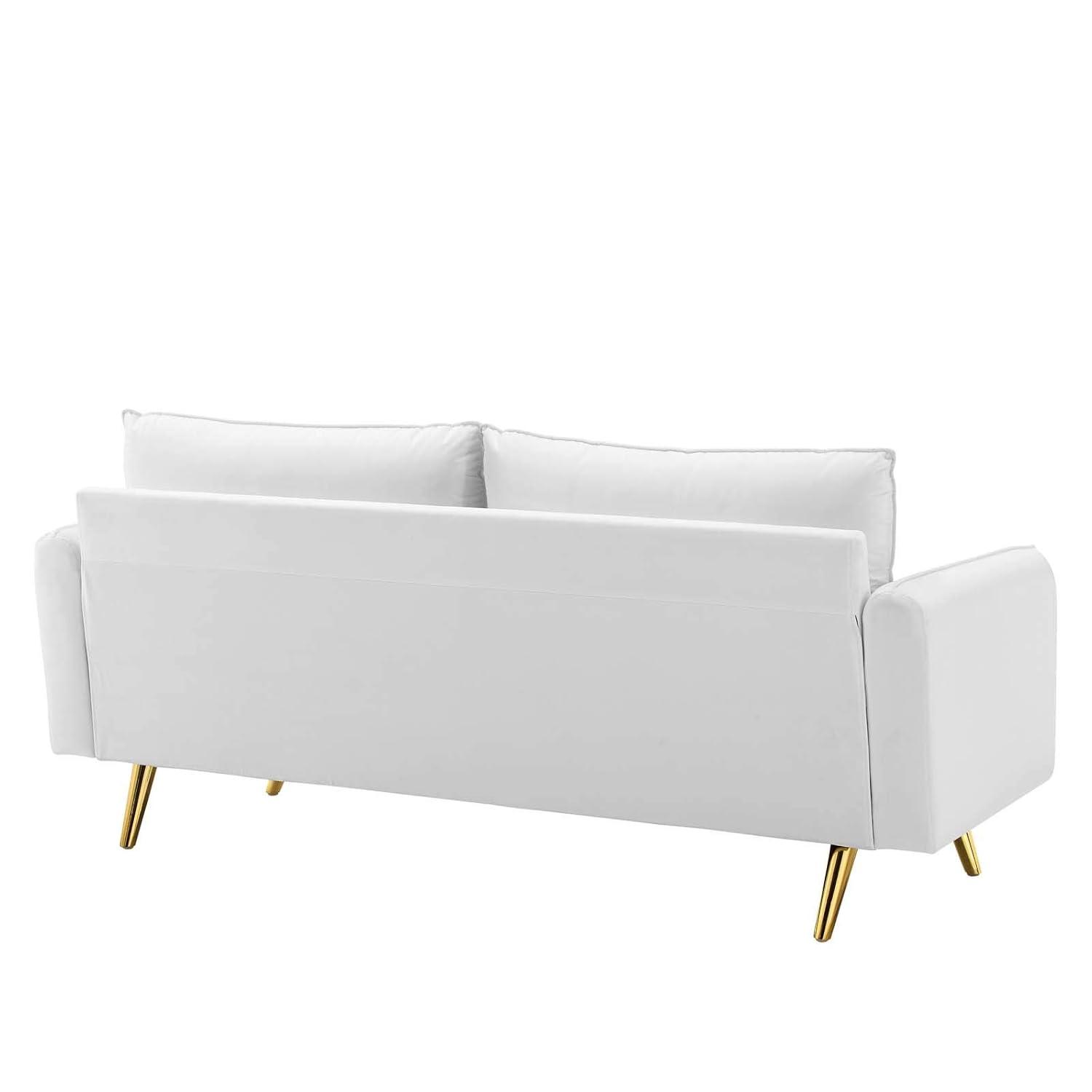 Revive Performance Velvet Sofa White - Modway: Upholstered Couch with Gold Legs & Bolster Pillows