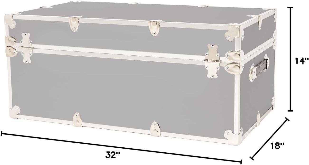 Rhino Trunk & Case Large Armor Trunk with Removable Wheels, Summer Camp, College, Storage 32"x18"x14" (Silver)