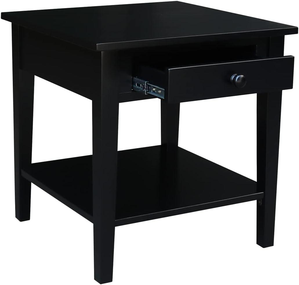 Black Solid Wood Square End Table with Storage, 24x24