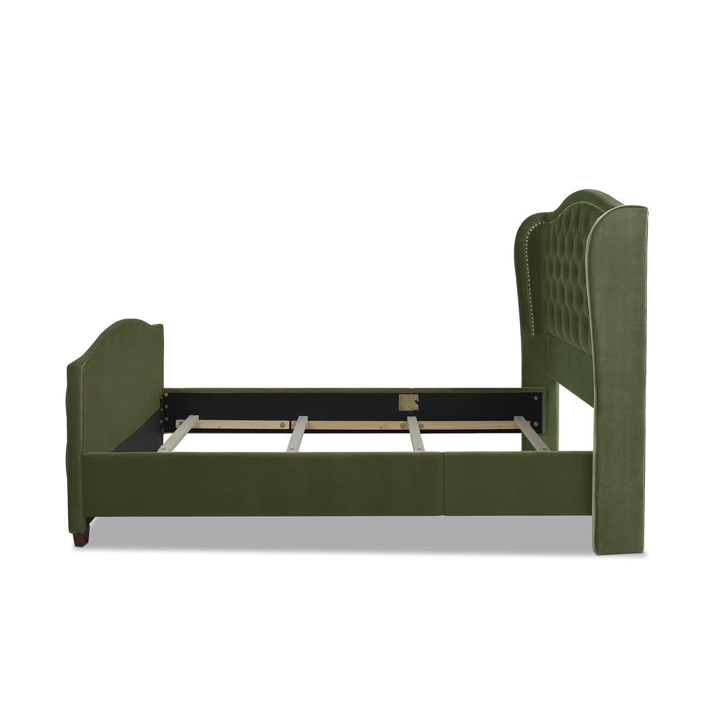 Jennifer Taylor Home Marcella Tufted Wingback Queen Bed Olive Green