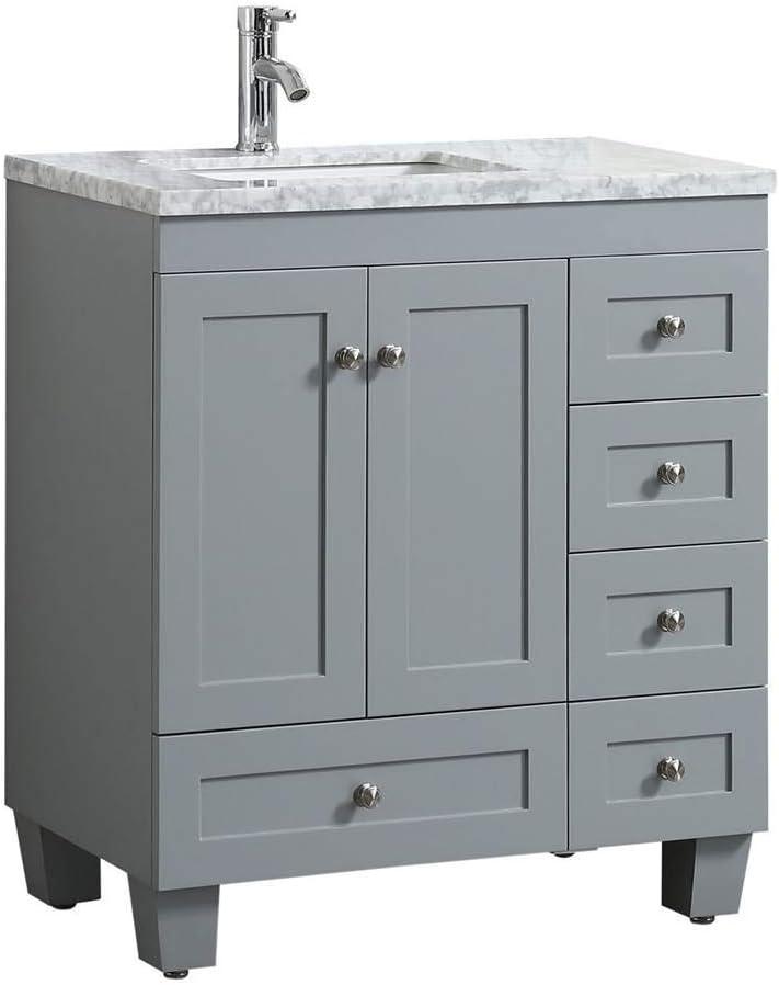 Happy 30" Gray Freestanding Bathroom Vanity with Marble Top