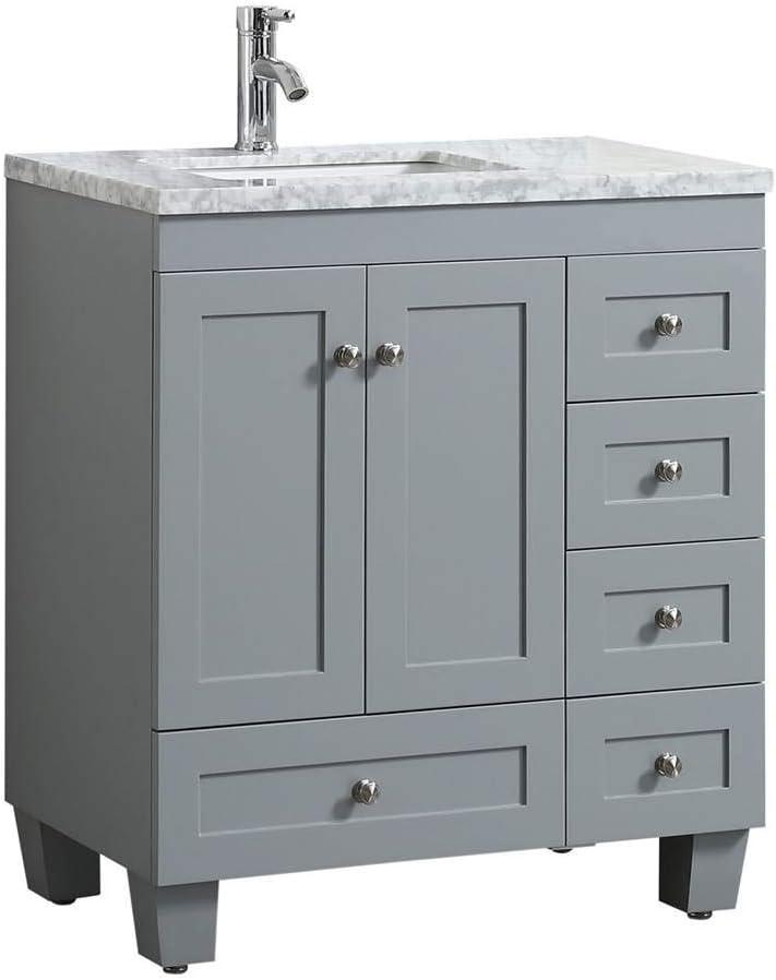 Eviva Happy 30" x 18" Transitional Gray Bathroom Vanity with White Carrara Marble Countertop
