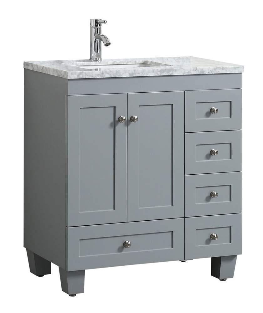 Eviva Happy 30" x 18" Transitional Gray Bathroom Vanity with White Carrara Marble Countertop