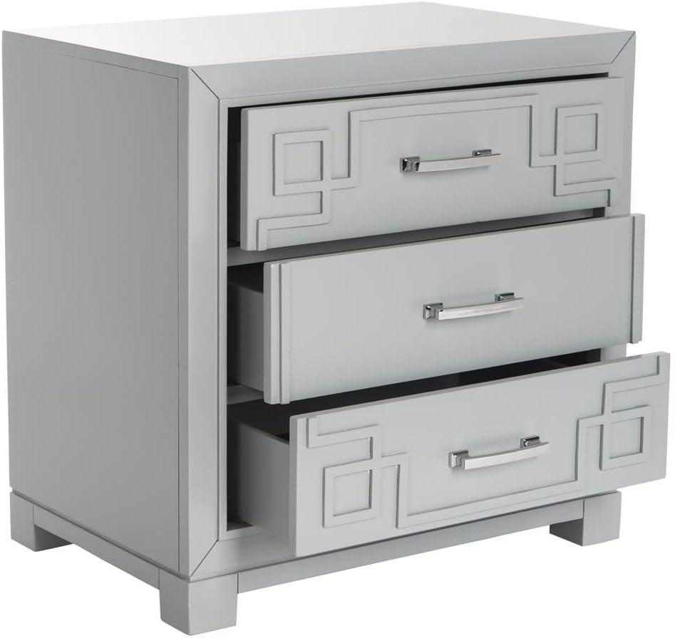 Raina 3 Drawer Greek Key Nightstand - Grey - Safavieh