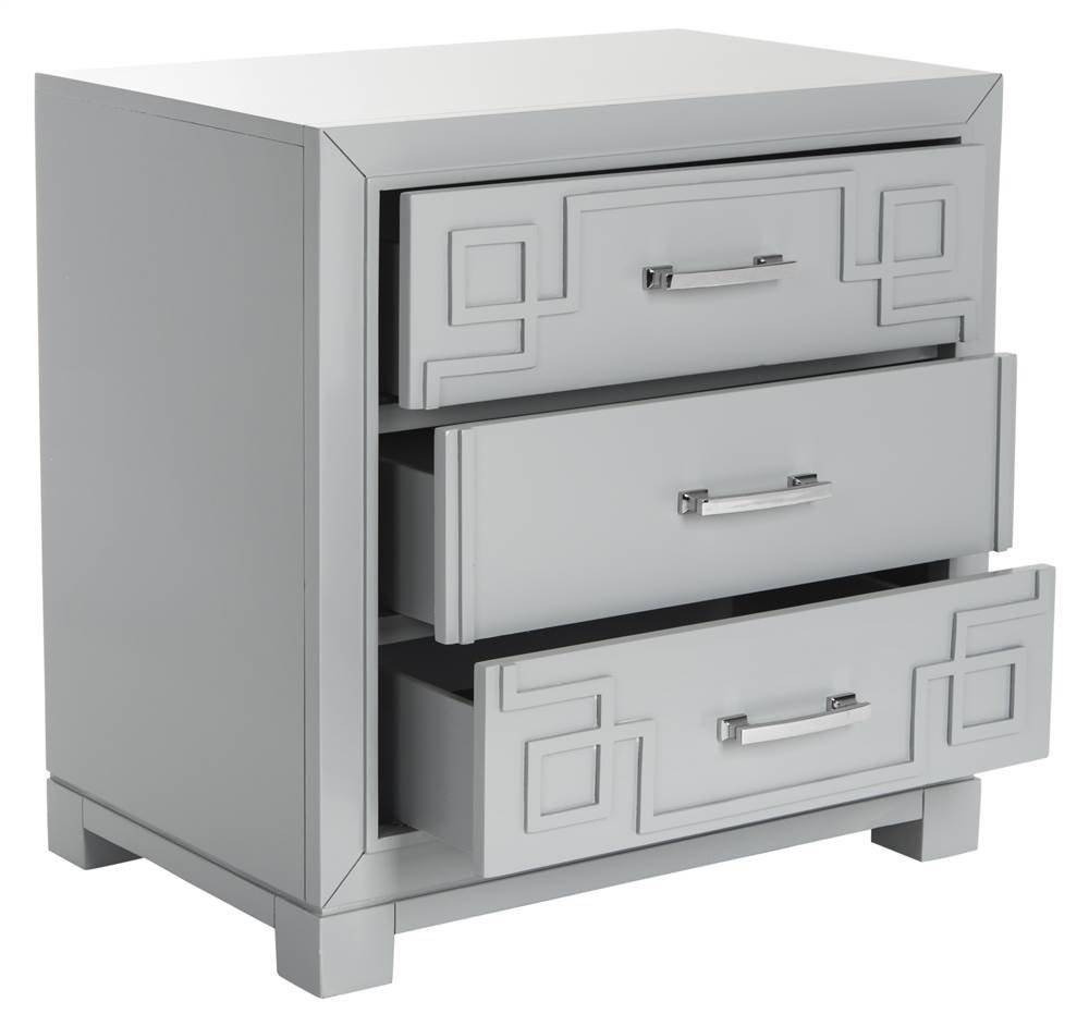Raina 3 Drawer Greek Key Nightstand - FOX6278 - Black - Safavieh Couture