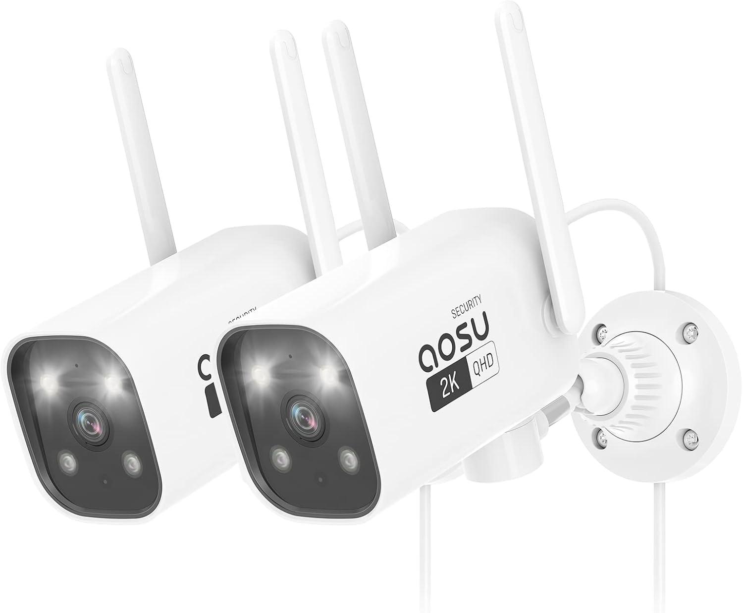 AOSU 2K White Wireless Outdoor Security Camera with Night Vision