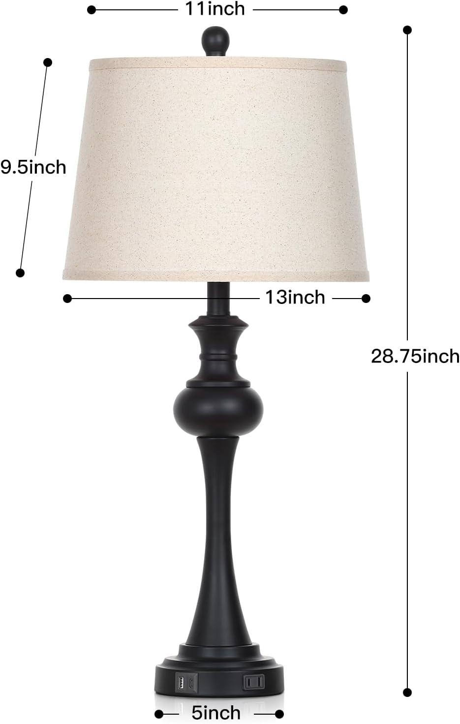 Black Touch Table Lamps with Light Oat Fabric Shades, Set of 2