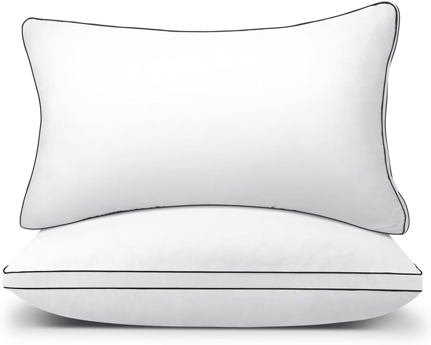 King Size White Hypoallergenic Pillows with Silver Piping - 2 Pack