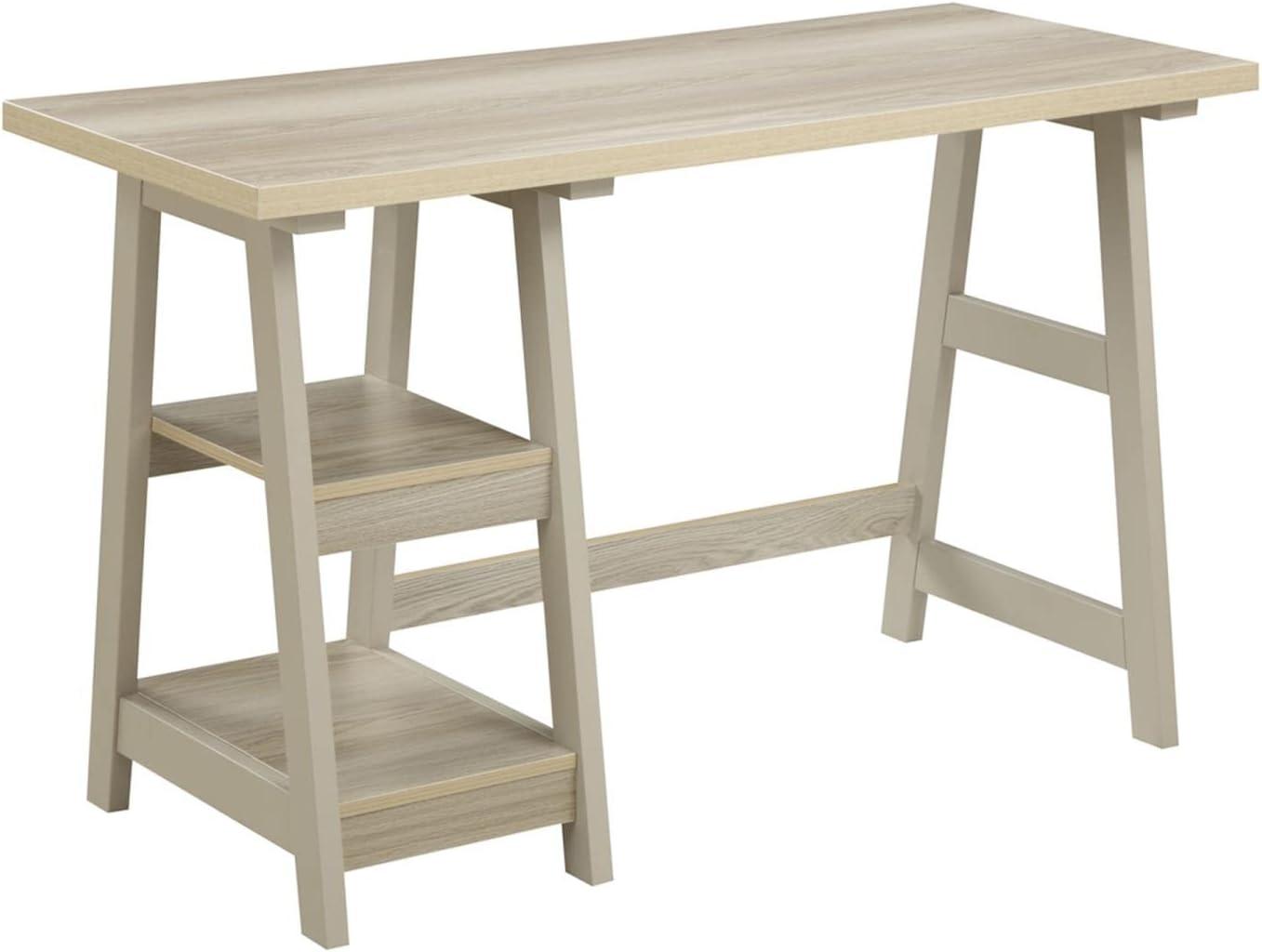 Convenience Concepts Designs2Go 29.25" Tall Trestle Desk with Shelves, Weathered White