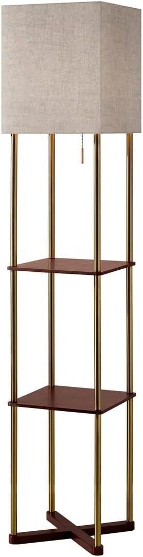 Adesso 62.25" Harrison Shelf Floor Lamp Brass: Wood Material, Electric Power, UL Listed, E26 Socket